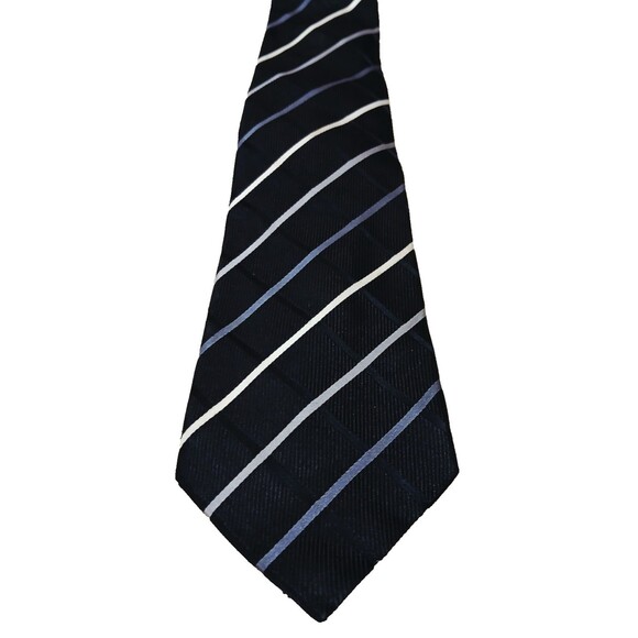 DONALD TRUMP Black, White, Blue Striped Tie Signature Collection 100% Silk EUC - Picture 1 of 7